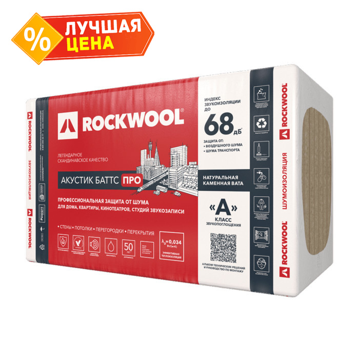 Звукоизоляция Роквул Акустик Баттс ПРО 60х600х1000